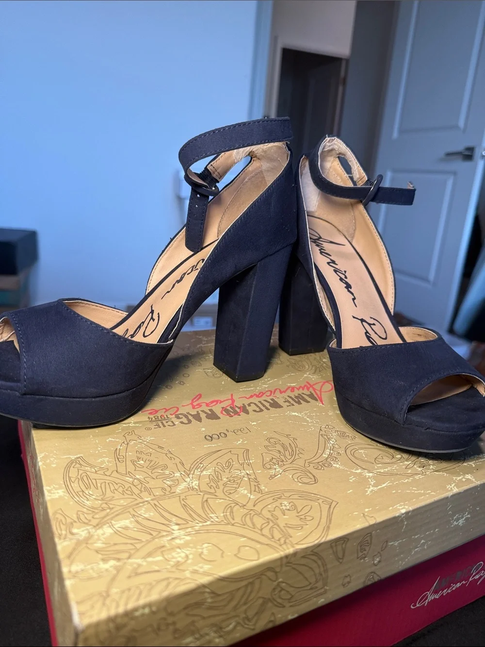 American Rag Navy Suede Platform Block Heels